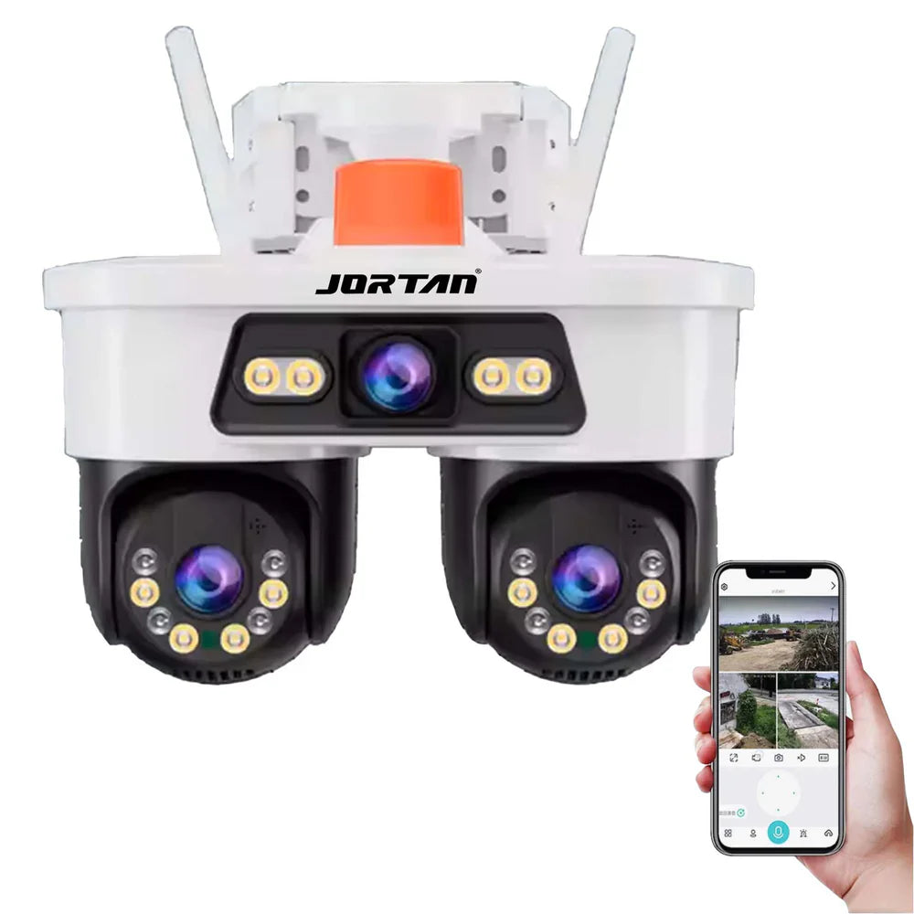 Camera de Supraveghere JORTAN, WiFi, Tripla, 9MP, PTZ 355°, 3 Lentile, IP66, Audio Bidierctional