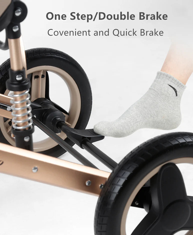 Carucior Bebelusi 2 in 1 Premium, Pliabil, cu Roti Cauciuc si Suspensii, Transformabil Landou-Sport, Cos Depozitare, 0-36 Luni