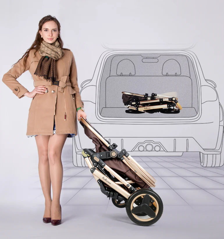 Carucior Bebelusi 2 in 1 Premium, Pliabil, cu Roti Cauciuc si Suspensii, Transformabil Landou-Sport, Cos Depozitare, 0-36 Luni