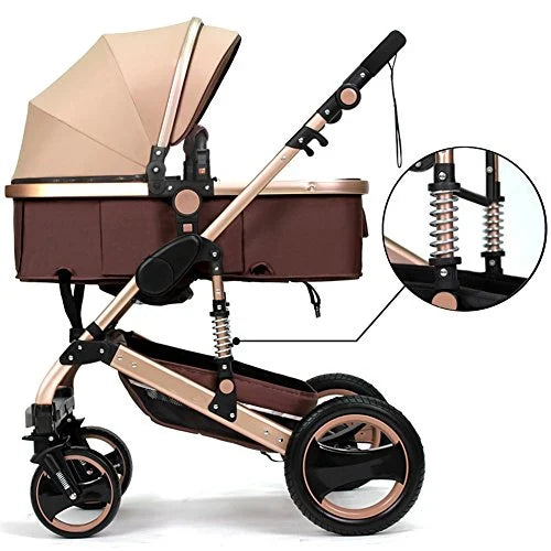 Carucior Bebelusi 2 in 1 Premium, Pliabil, cu Roti Cauciuc si Suspensii, Transformabil Landou-Sport, Cos Depozitare, 0-36 Luni