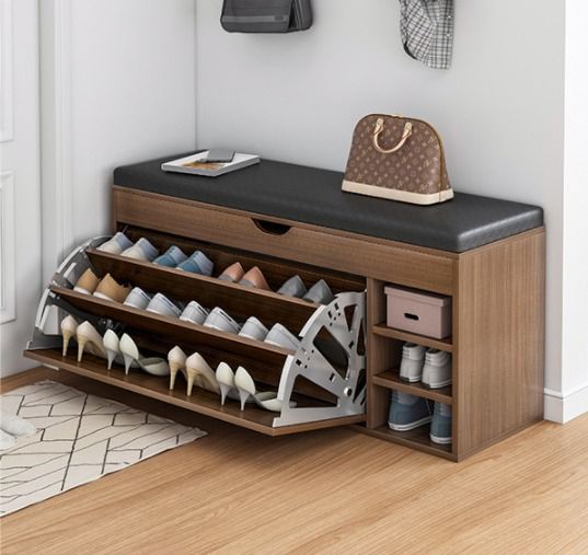 RESIGILAT - Dulap pentru pantofi tip bancheta, 100 x 34 x 51 cm, Alb/Maro