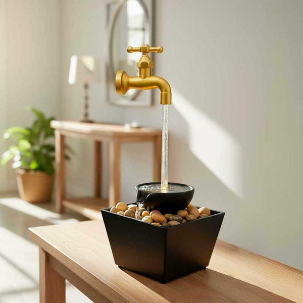 Fantana decorativa cu robinet plutitor si LED multicolor, efect cascada, decor interior 11.5 x 11.5 x 28 cm