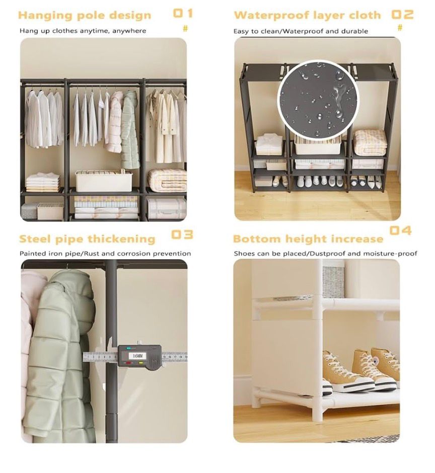Dulap organizator haine cu rafturi si bara pentru umerase, 170x130x36 cm