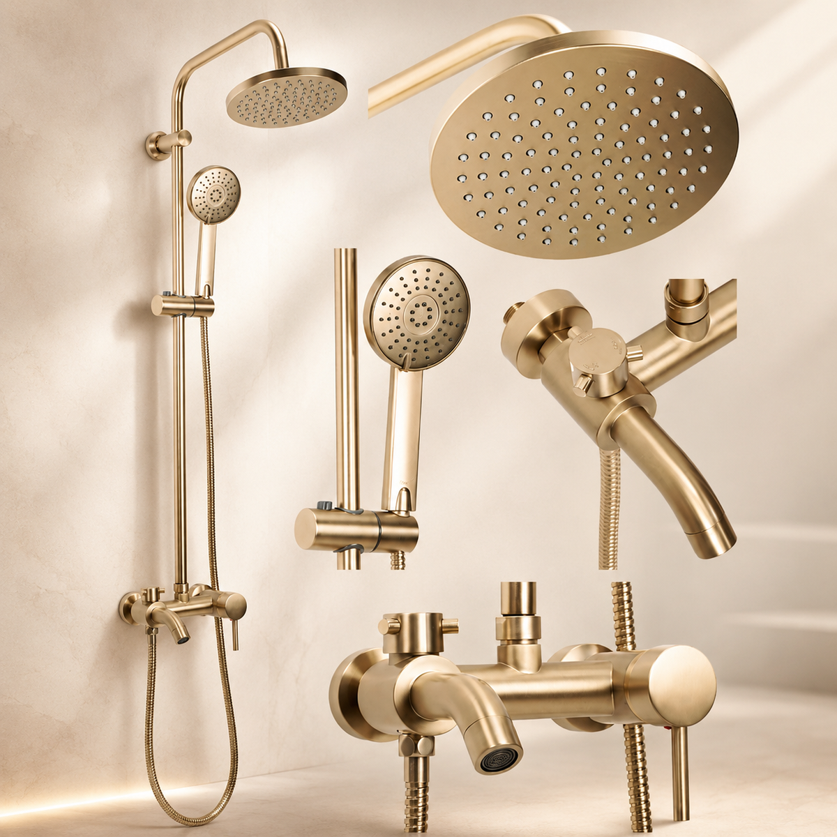 Coloana Dus Premium Gold Brush Efect Ploaie 3 Functii Baterie Monocomanda Perete - detaliu produs