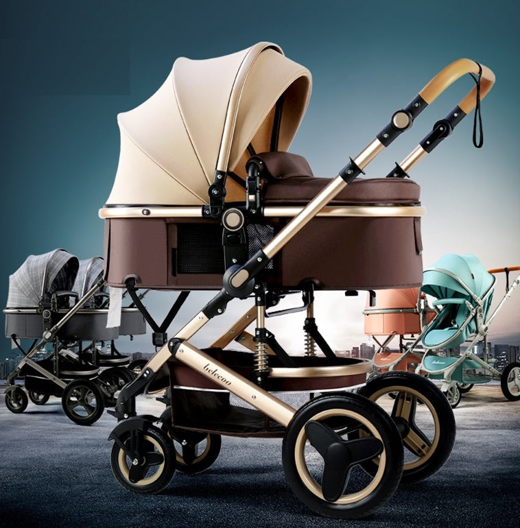 Carucior Bebelusi 2 in 1 Premium, Pliabil, cu Roti Cauciuc si Suspensii, Transformabil Landou-Sport, Cos Depozitare, 0-36 Luni