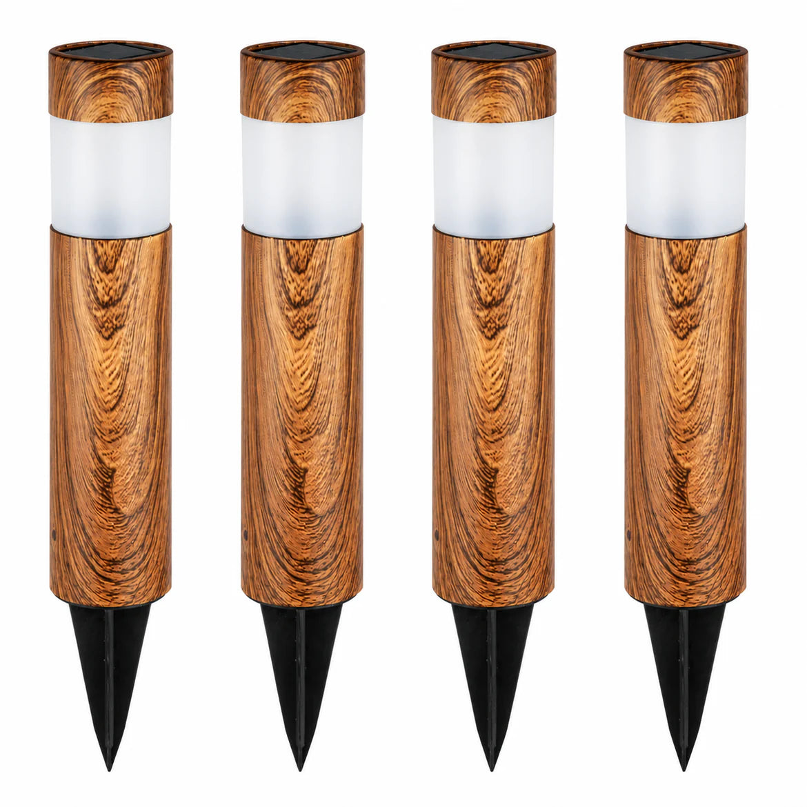 Set 4 Lampi Solare LED pentru Gradina si Alei Aspect Lemn Natural Aprindere Automata - detaliu produs