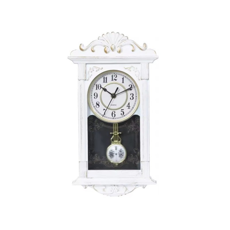 Ceas de perete vintage cu pendul, aspect lemn, 41 cm x 22 cm x 7 cm