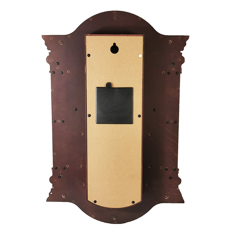 Ceas de perete maro cu decoratiuni aurii si pendula, stil somptuos, mecanism quartz, 60×40×10 cm