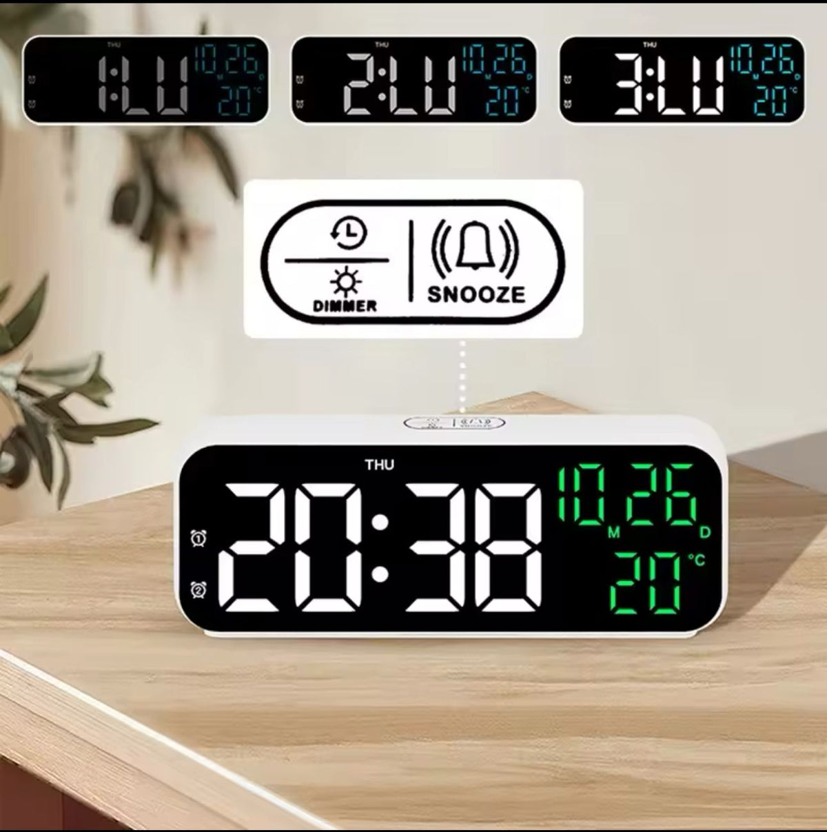 Ceas digital de perete cu afisaj LED, afisare temperatura si data, mod de noapte, ceas de masa, ceas electronic cu LED, 12H, 24H