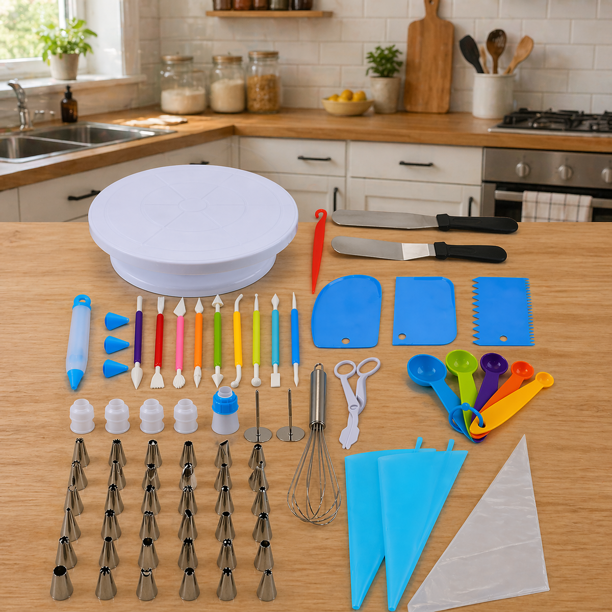 Set cofetarie decorat tort profesional, 66 piese cu sabloane pentru ornarea/decorarea prajiturilor