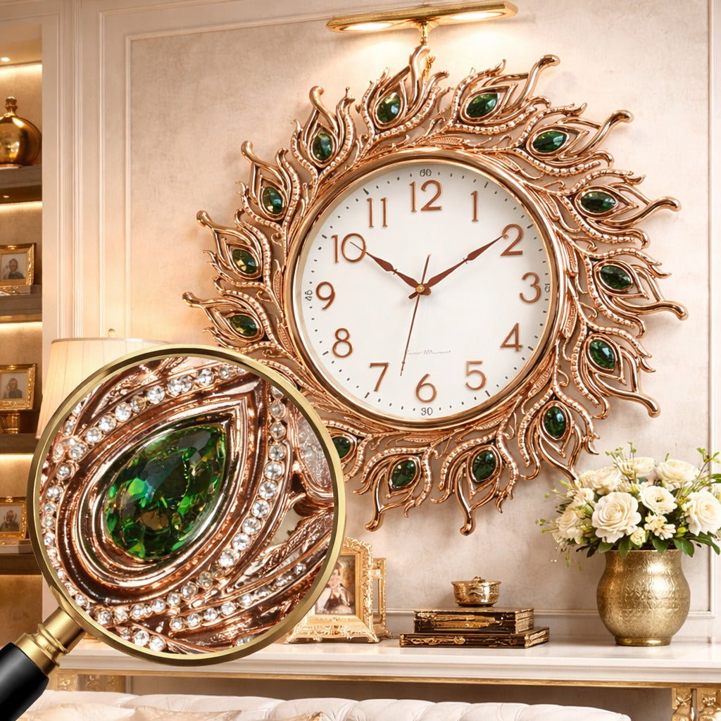 Ceas de perete decorativ 70 cm model pene de paun design elegant premium silentios