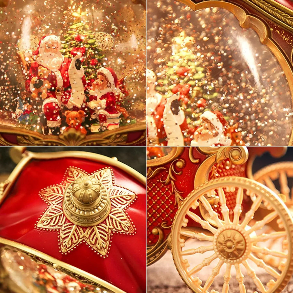 Felinar LED Luminos Premium "Caleasca Lui Mos Craciun", cu 8 Melodii si Invarte Zapada,USB,Baterii