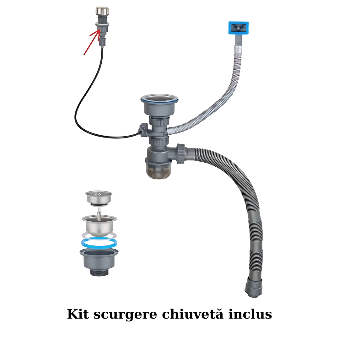 RESIGILAT - Chiuveta multifunctionala cu 2 cascade cu accesorii incluse, afisaj digital a temperaturii si robinet cascada, culoare Gold, 750x460mm