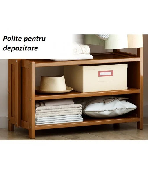 Cuier din bambus cu bară pentru haine și polițe de depozitare – design modern, 140x100x37 cm