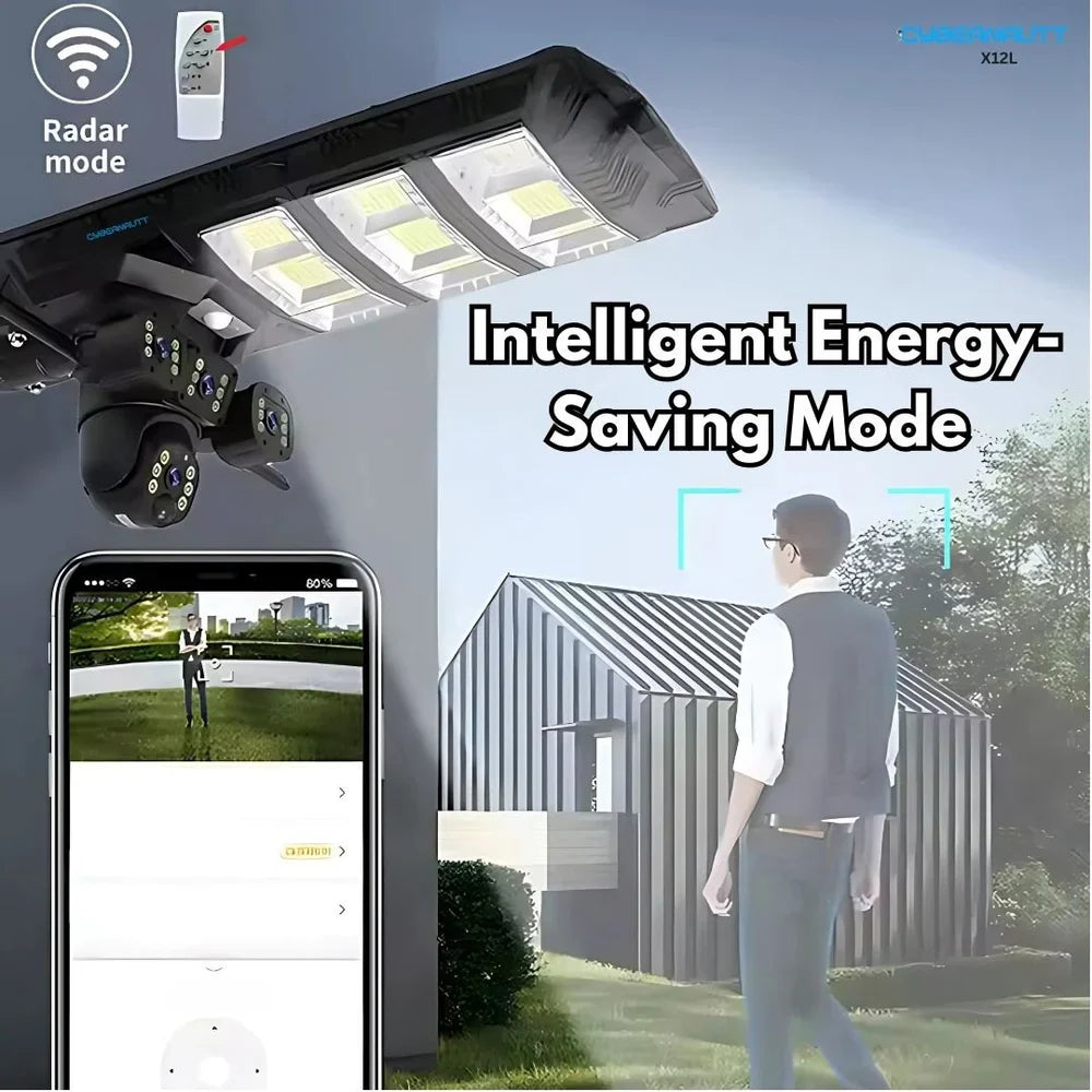 Lampa cu panou solar, 450 W,cu 3 camere supraveghere incorporate,slot sim,4G, 12MP