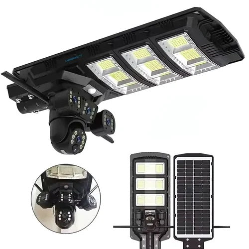 Lampa cu panou solar, 450 W,cu 3 camere supraveghere incorporate,slot sim,4G, 12MP