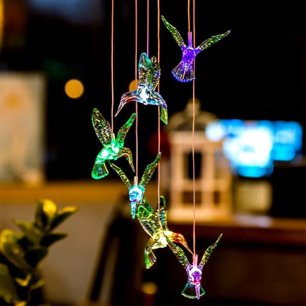 Carillon Solar LED Colibri Decoratiune Gradina Lumini Multicolore IP65 - detaliu produs