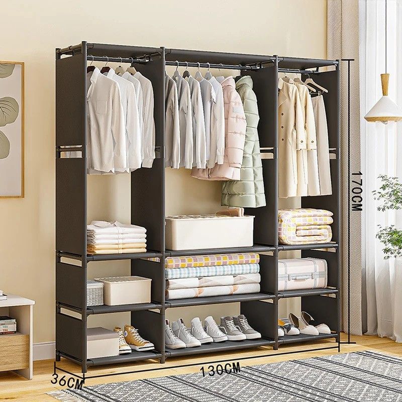 Dulap organizator haine cu rafturi si bara pentru umerase, 170x130x36 cm