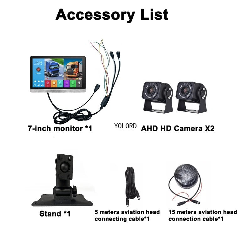 Kit monitorizare camioane, ecran AHD 7 inch cu ecran tactil, 2 camere cu vedere nocturnă