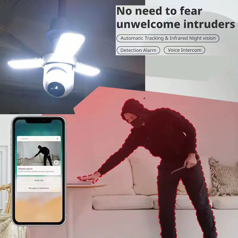 Camera de supraveghere tip bec E27, 4MP HD, WiFi/4G, PTZ 360, audio bidirectional, night vision