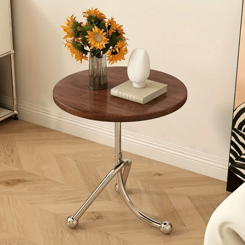 Masuta laterala moderna cu blat rotund si picioare metalice cromate – Design elegant pentru living 40 x 40 x 51 cm