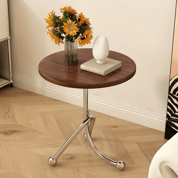 Masuta laterala moderna cu blat rotund si picioare metalice cromate – Design elegant pentru living 40 x 40 x 51 cm