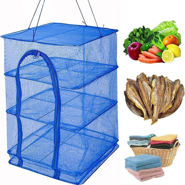 Plasă de uscare pliabilă cu agatatoare – Pentru Pește, Legume, Plante, Flori, Muguri  portabila, 4 niveluri cu suport, 40 x 40 x 60 cm
