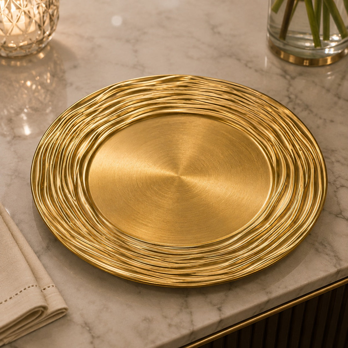 Set 6 Farfurii Ceramica Alba 27cm Diametru Decor Auriu Serviciu Masa Eleganta - detaliu produs