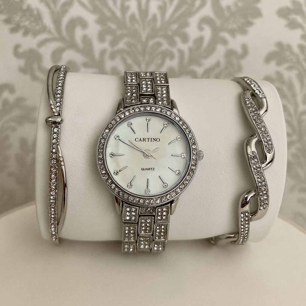 Set Ceas Elegant Dama cu Bratari Decorate cu Cristale