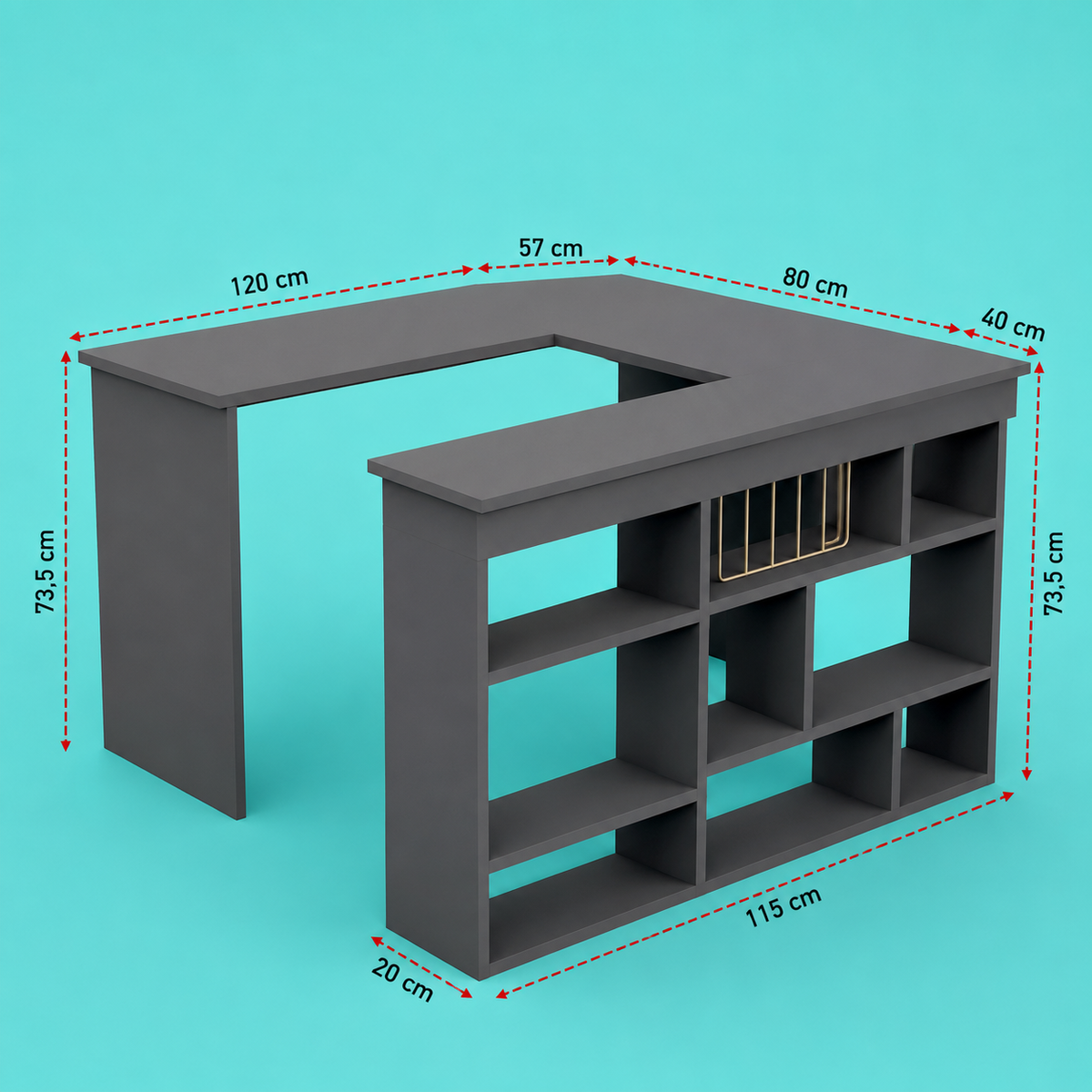 Birou modern cu rafturi laterale, PAL 18 mm, 120 x 40 x 73,5 cm - detaliu produs