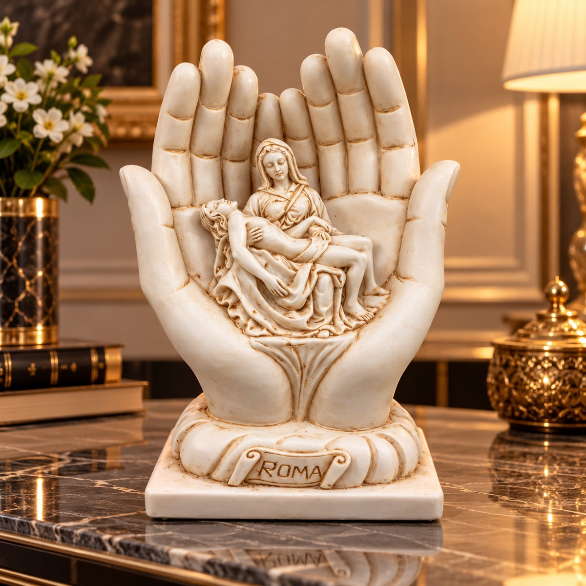 Statuetă Religioasă Pietà în Mâini Protectoare – 16,5 × 9,5 cm - detaliu produs