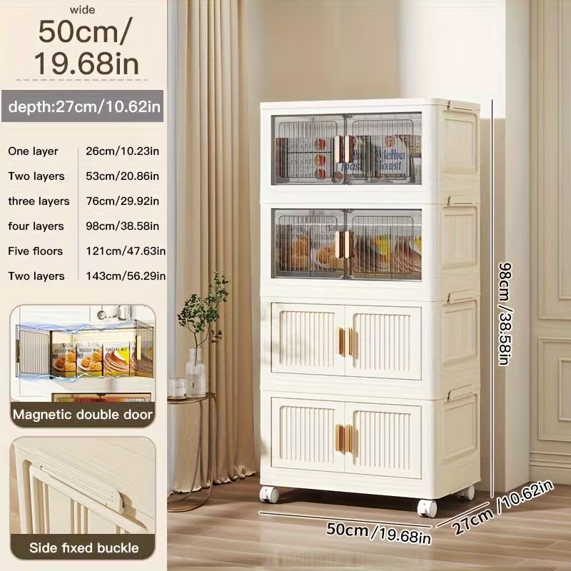 RESIGILAT - Dulap Modular cu 4 Nivele, Usi Magnetice si Roti – 53,5x25x100 cm