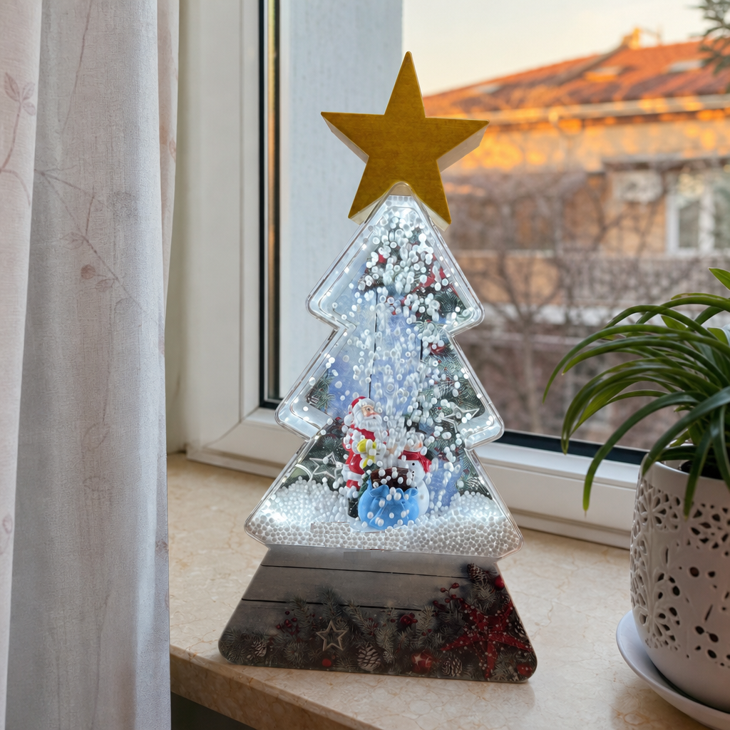 Decorațiune Brad de Crăciun cu Moș Crăciun, Muzică și Lumini LED – 35 × 16 cm - detaliu produs