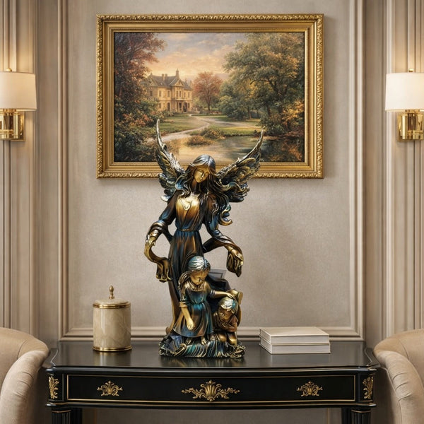 Statueta decorativa inger protector cu copii – eleganta si simbol al protectiei divine, 30 cm