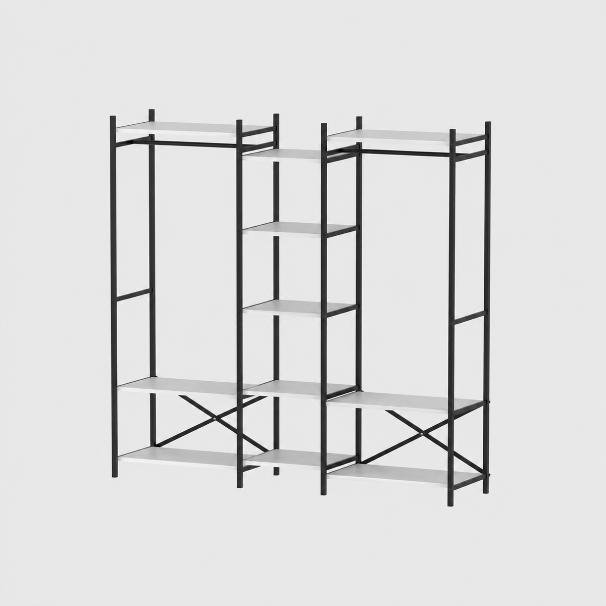 Dressing Deschis Suport de Haine cu 10 Polite pentru Haine, Incaltaminte si Depozitare, 172 x 34 x 181 cm