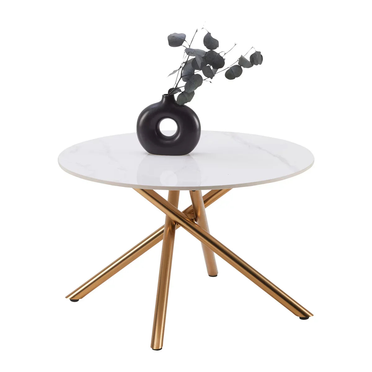 RESIGILAT - Masa de Cafea Rotunda 70x70x44 cm cu Blat Alb si Picioare Auriu – Design Modern Premium