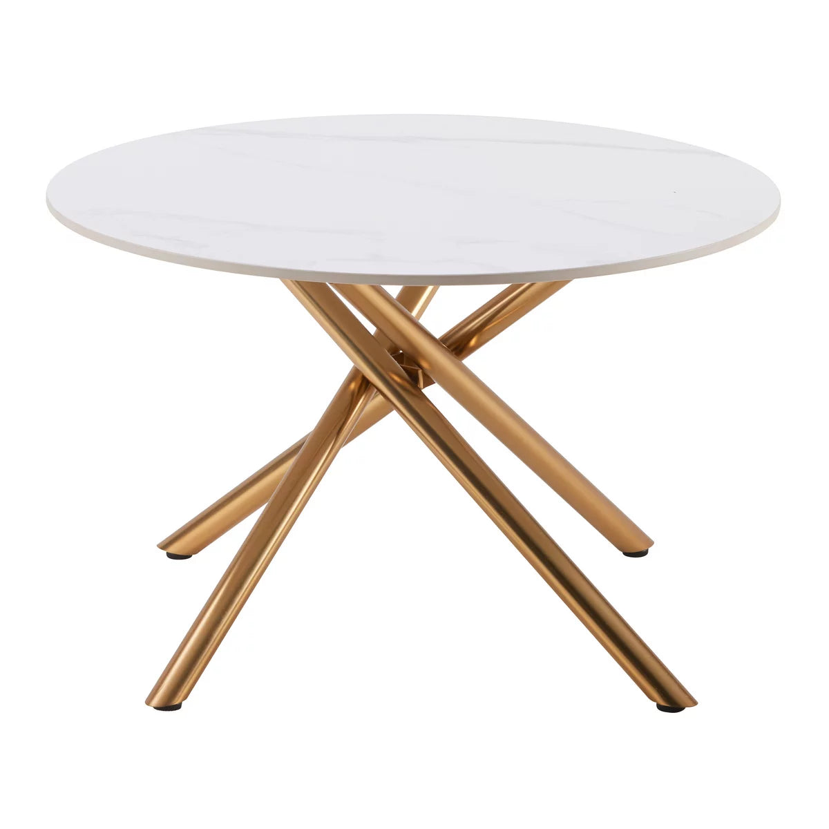 RESIGILAT - Masa de Cafea Rotunda 70x70x44 cm cu Blat Alb si Picioare Auriu – Design Modern Premium