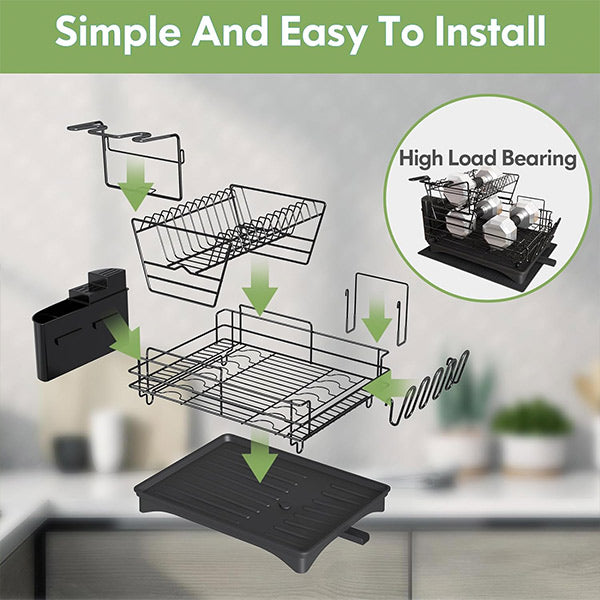 RESIGILAT - Scurgator vase, design auto-draining, organizator compact, negru, 42x30x29cm