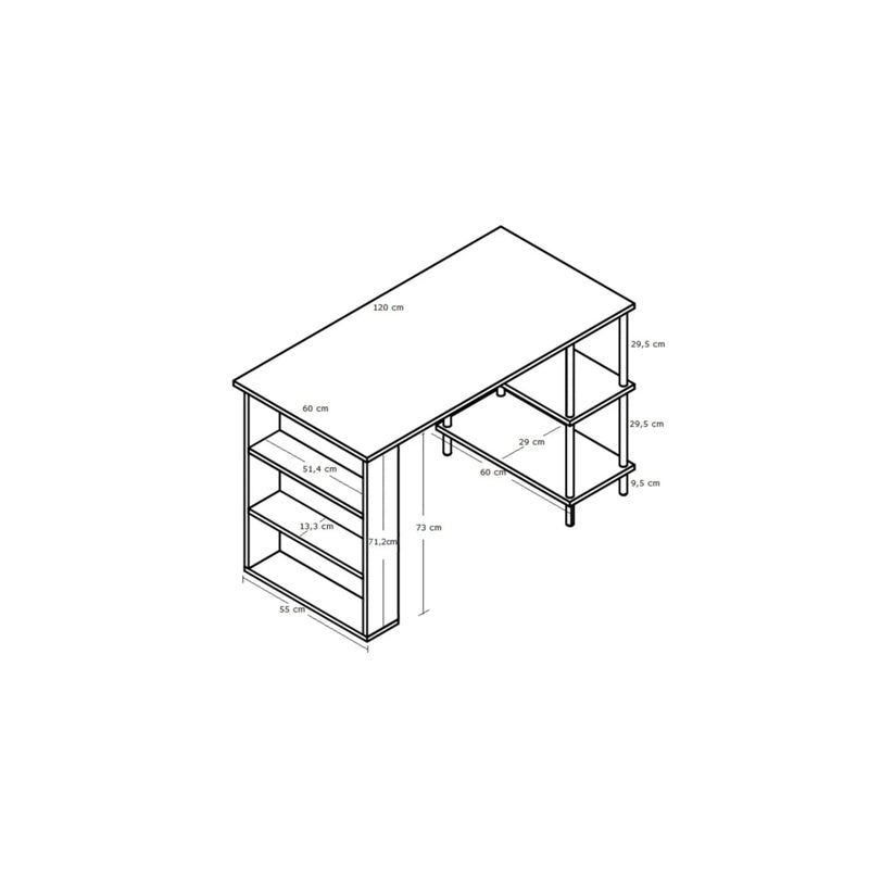 Birou de studiu cu raft dublu, MDF si lemn masiv, 120x60 cm