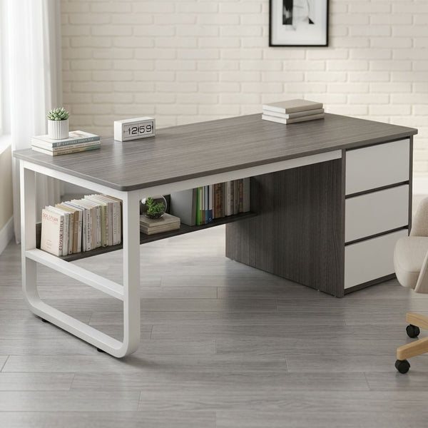 Birou minimalist alb cu rafturi - 160x60x73 cm, ideal pentru spații mici, lucru și studiu - detaliu produs