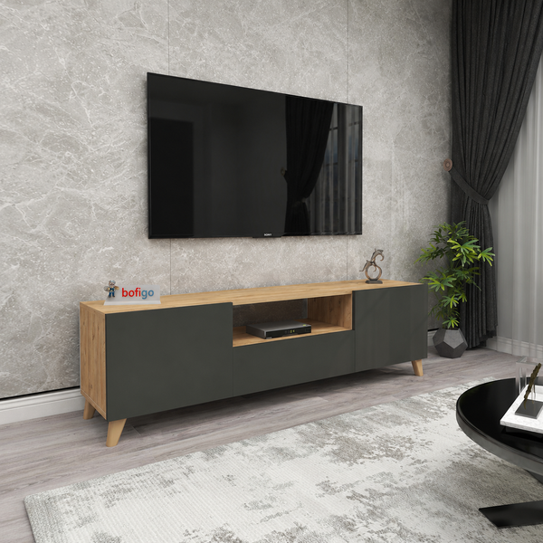 Comoda TV living 60 x 31,8 x 44,8 cm cm,  2 usi rabatabile soft-close, PAL melaminat 18 mm clasa E1, stil scandinav