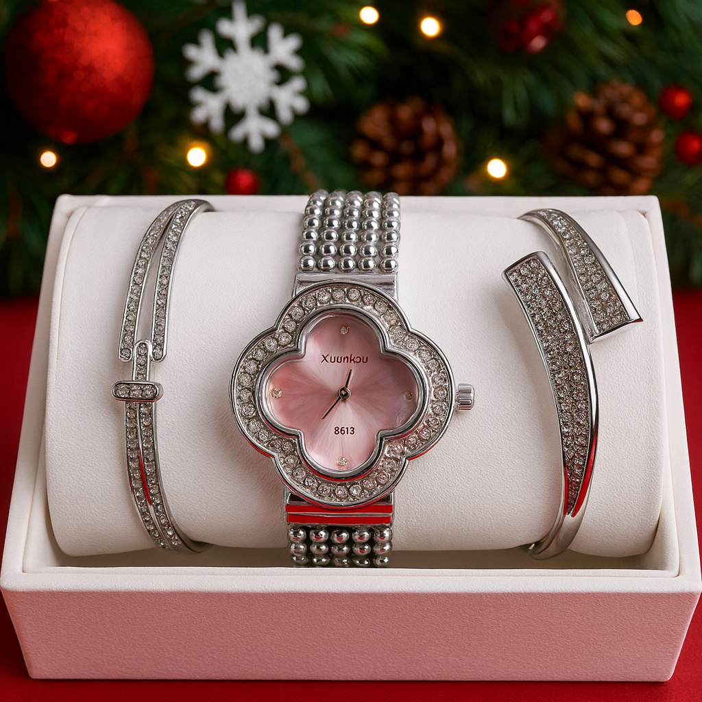 Set Ceas Elegant Dama cu Bratari Decorate cu Cristale