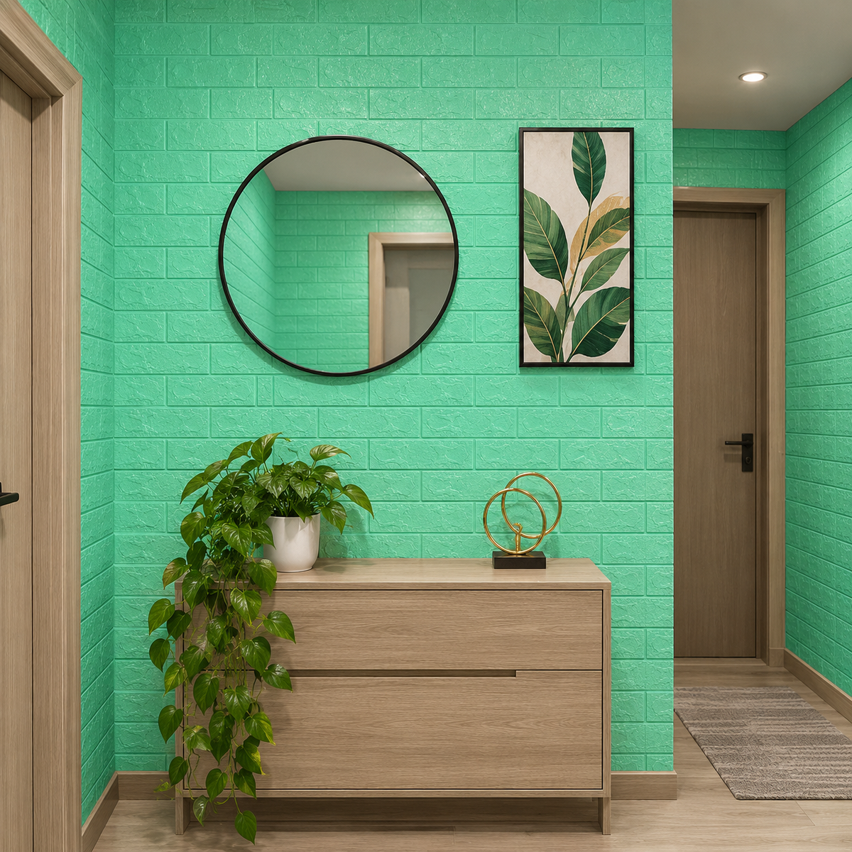 Tapet 3D Caramida Turcoaz Auto-Adeziv pentru Interior 70x77cm Decorativ - detaliu produs