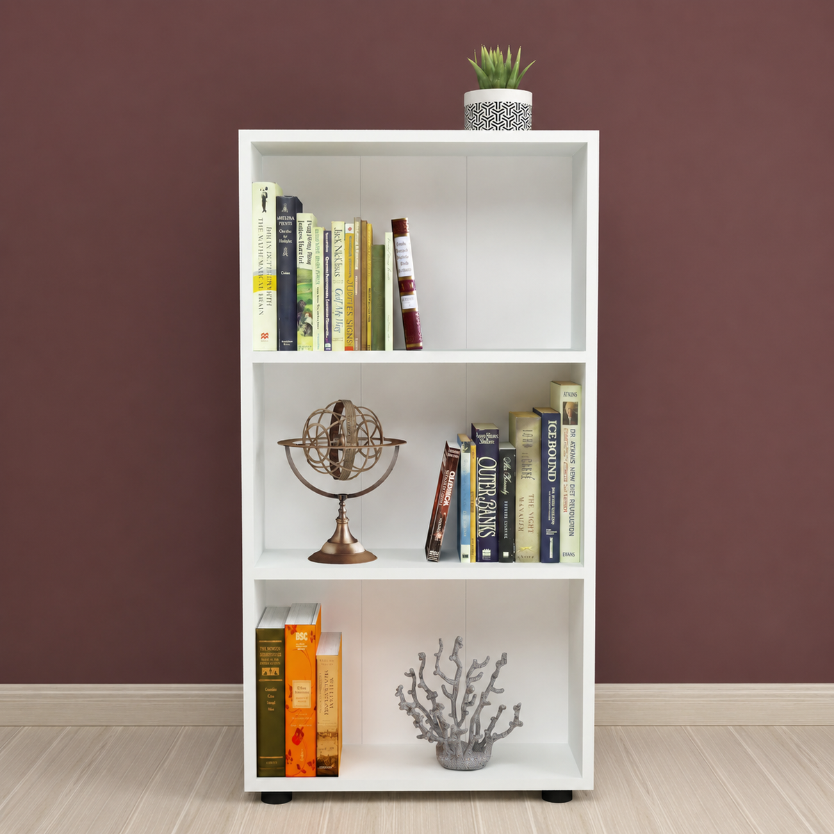 Biblioteca din PAL 55,3x20x106,2 cm, cu 3 rafturi, pentru carti si decoratiuni