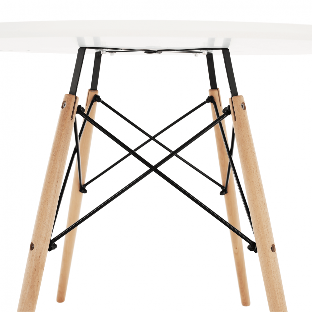 Masa rotunda alba 90 cm cu picioare lemn fag si structura metalica