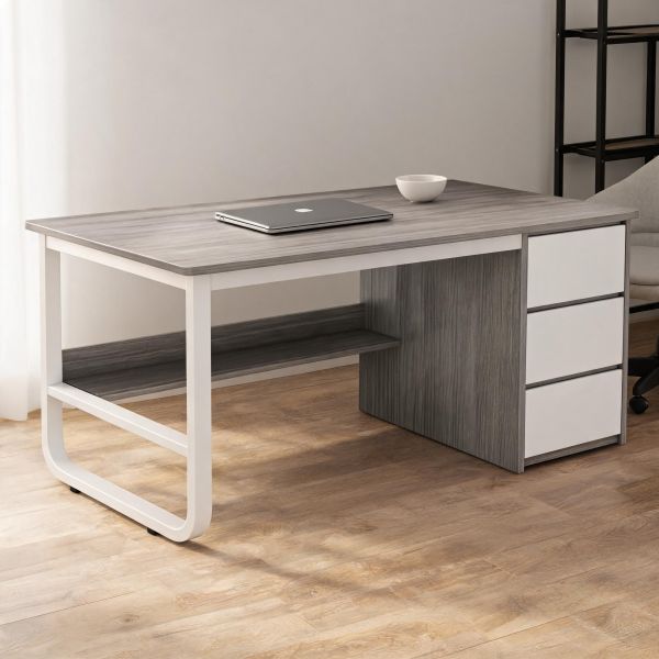Birou minimalist alb cu rafturi - 160x60x73 cm, ideal pentru spații mici, lucru și studiu - detaliu produs