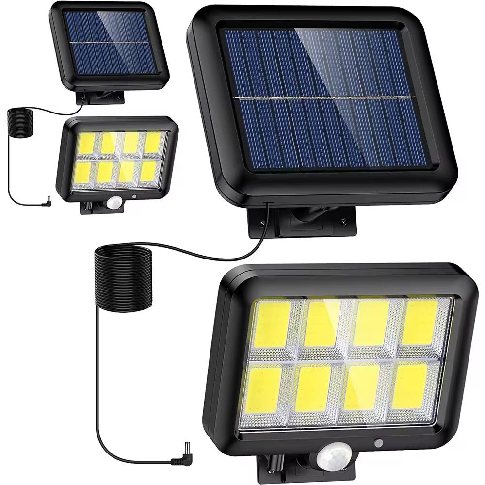 Lampa solara LED cu telecomanda, ajustabila, 8 COB LED, senzor miscare si lumina, baterie 2400 mAh, cablu 5 m, rezistenta la apa, negru