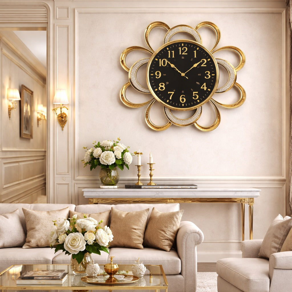 Ceas de perete decorativ floral 58 cm fosforescent design elegant modern silentios