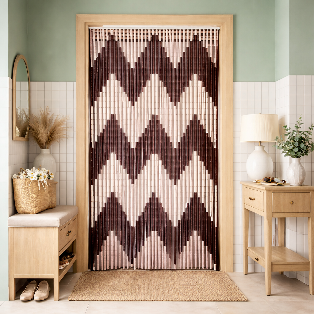 Perdea anti insecte tip margele PVC 90 x 200 cm, crem/maro, protectie si decor pentru usa