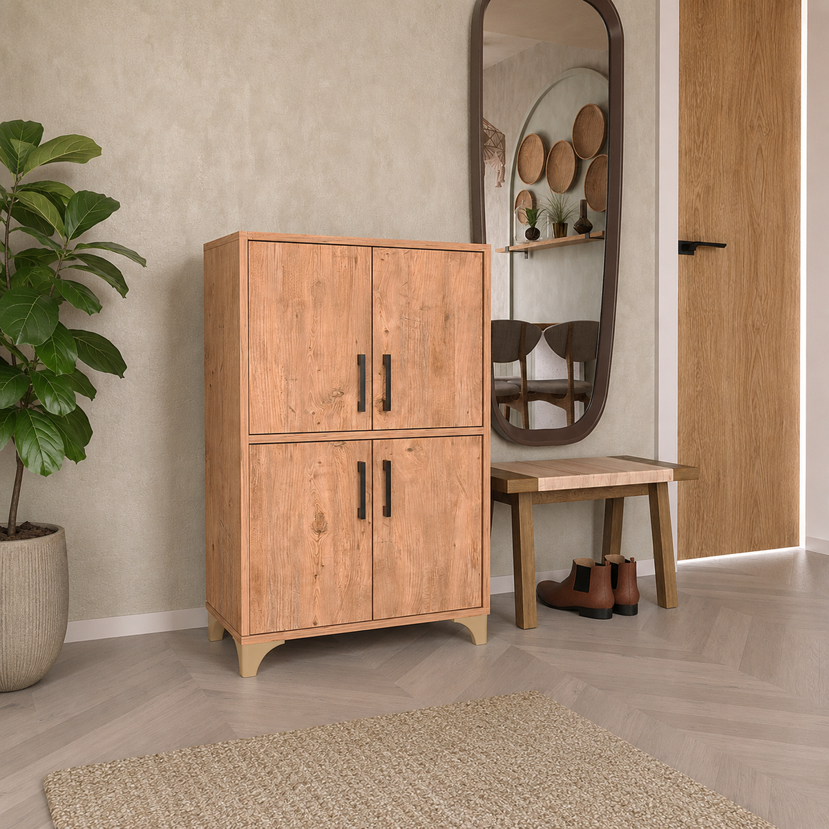 Dulap multifunctional din PAL 62,6x35,8x101 cm, cu 4 usi si 4 compartimente, pentru depozitare